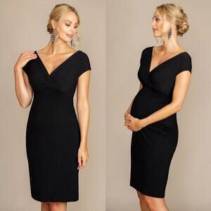 Tiffany Rose Bardot Maternity Dress Shimmer Bodice V-Neck Shift Night Sky 0